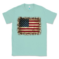 Seafoam America Flag and Leopard Classic Tee - CowCowDesign