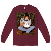 Burgundy johnny cash eating cake in a bush Long Sleeve Tee - linhVisuals
