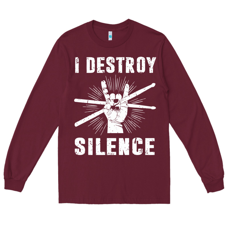 I Destroy Silence Drum Set Drummer Gift Long Sleeve Tee by linhVisuals | Teevron