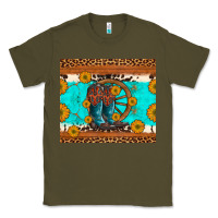 Army Green cowboy boots and sunflowers turquoise leopard background Classic Tee - Artiststas