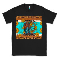 Black cowboy boots and sunflowers turquoise leopard background Classic Tee - Artiststas