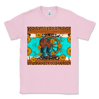 Bubblegum Pink cowboy boots and sunflowers turquoise leopard background Classic Tee - Artiststas