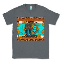 Charcoal Heather cowboy boots and sunflowers turquoise leopard background Classic Tee - Artiststas