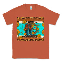 Copper cowboy boots and sunflowers turquoise leopard background Classic Tee - Artiststas