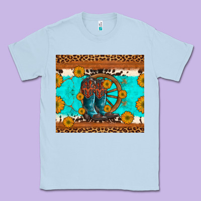 Cowboy Boots And Sunflowers Turquoise Leopard Background Classic Tee Designed By Artiststas