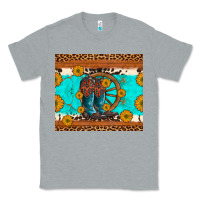 Heather Grey cowboy boots and sunflowers turquoise leopard background Classic Tee - Artiststas