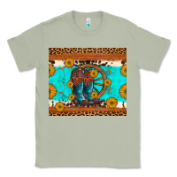 Matcha cowboy boots and sunflowers turquoise leopard background Classic Tee - Artiststas