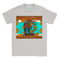 Moon Dust cowboy boots and sunflowers turquoise leopard background Classic Tee - Artiststas