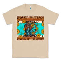 Mushroom cowboy boots and sunflowers turquoise leopard background Classic Tee - Artiststas