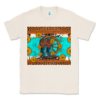 Natural cowboy boots and sunflowers turquoise leopard background Classic Tee - Artiststas