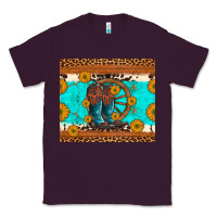 Plum cowboy boots and sunflowers turquoise leopard background Classic Tee - Artiststas