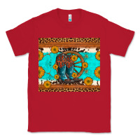 Red cowboy boots and sunflowers turquoise leopard background Classic Tee - Artiststas