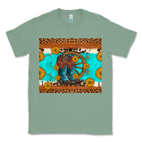 Sage cowboy boots and sunflowers turquoise leopard background Classic Tee - Artiststas