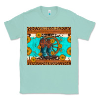 Seafoam cowboy boots and sunflowers turquoise leopard background Classic Tee - Artiststas