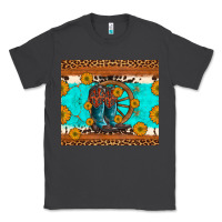 Smoke cowboy boots and sunflowers turquoise leopard background Classic Tee - Artiststas