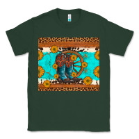 Sports Green cowboy boots and sunflowers turquoise leopard background Classic Tee - Artiststas