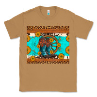 Toasted Coconut cowboy boots and sunflowers turquoise leopard background Classic Tee - Artiststas