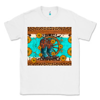 White cowboy boots and sunflowers turquoise leopard background Classic Tee - Artiststas