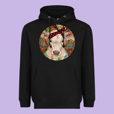 Christmas Charolais Calf Baby Cow Heavyweight Hoodie Designed By Ranaportraitstore
