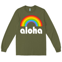 Army Green Aloha Rainbow Hawaii 808 Island Hawaiian Long Sleeve Tee - linhVisuals