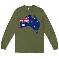Army Green Australia Map Flag Drawing Line Art Long Sleeve Tee - linhVisuals
