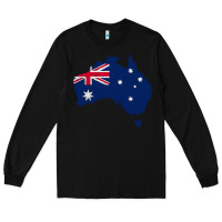 Black Australia Map Flag Drawing Line Art Long Sleeve Tee - linhVisuals