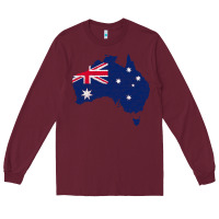 Burgundy Australia Map Flag Drawing Line Art Long Sleeve Tee - linhVisuals