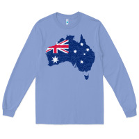 Colony Blue Australia Map Flag Drawing Line Art Long Sleeve Tee - linhVisuals