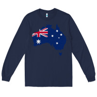 Navy Australia Map Flag Drawing Line Art Long Sleeve Tee - linhVisuals