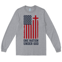 Heather Grey american flag one nation under god Long Sleeve Tee - linhVisuals