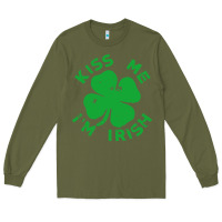 Army Green kiss me im irish funny saint patrick day womens Long Sleeve Tee - linhVisuals