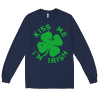 Navy kiss me im irish funny saint patrick day womens Long Sleeve Tee - linhVisuals