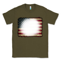 Army Green American Flag Bleach Effect Classic Tee - CowCowDesign