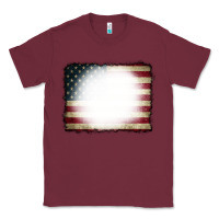 Burgundy American Flag Bleach Effect Classic Tee - CowCowDesign