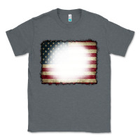 Charcoal Heather American Flag Bleach Effect Classic Tee - CowCowDesign