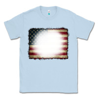 Dusty Blue American Flag Bleach Effect Classic Tee - CowCowDesign
