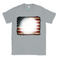 Heather Grey American Flag Bleach Effect Classic Tee - CowCowDesign