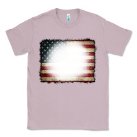Lilac American Flag Bleach Effect Classic Tee - CowCowDesign