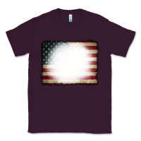Plum American Flag Bleach Effect Classic Tee - CowCowDesign