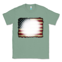 Sage American Flag Bleach Effect Classic Tee - CowCowDesign