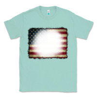 Seafoam American Flag Bleach Effect Classic Tee - CowCowDesign