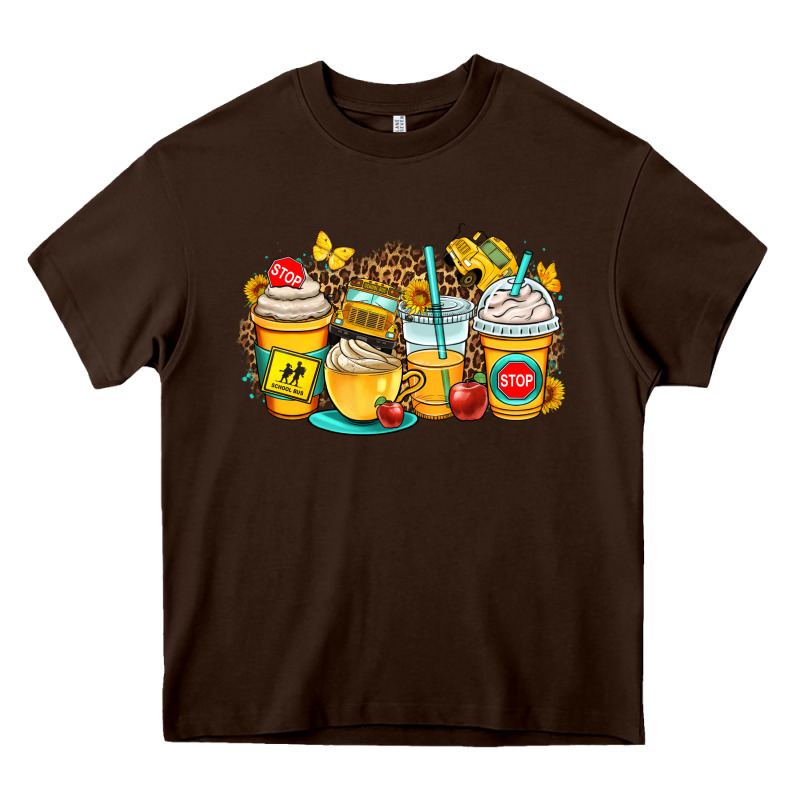 School Bus Coffee Cups Heavy Core Tee by OliviaCreatesArt | Teevron