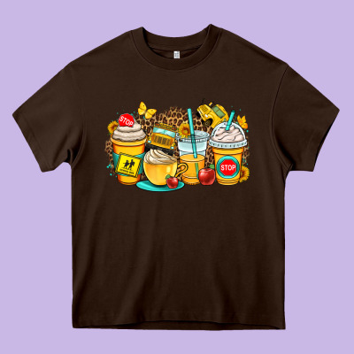 School Bus Coffee Cups Heavy Core Tee Designed By Oliviacreatesart