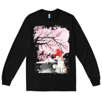 Black japan t  shirt sakura cat t  shirt Long Sleeve Tee - linhVisuals