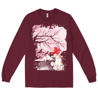 Burgundy japan t  shirt sakura cat t  shirt Long Sleeve Tee - linhVisuals