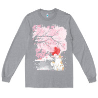 Heather Grey japan t  shirt sakura cat t  shirt Long Sleeve Tee - linhVisuals