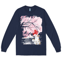 Navy japan t  shirt sakura cat t  shirt Long Sleeve Tee - linhVisuals
