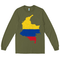 Army Green colombia Flag Map Drawing Line Art Long Sleeve Tee - linhVisuals