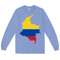 Colony Blue colombia Flag Map Drawing Line Art Long Sleeve Tee - linhVisuals