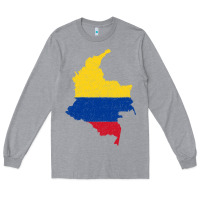 Heather Grey colombia Flag Map Drawing Line Art Long Sleeve Tee - linhVisuals